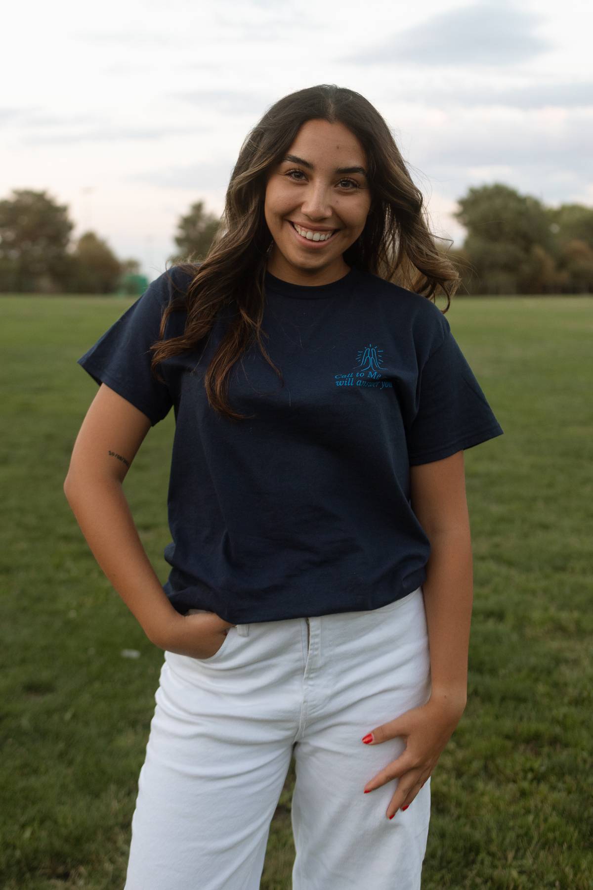 Call To Me Navy TEE